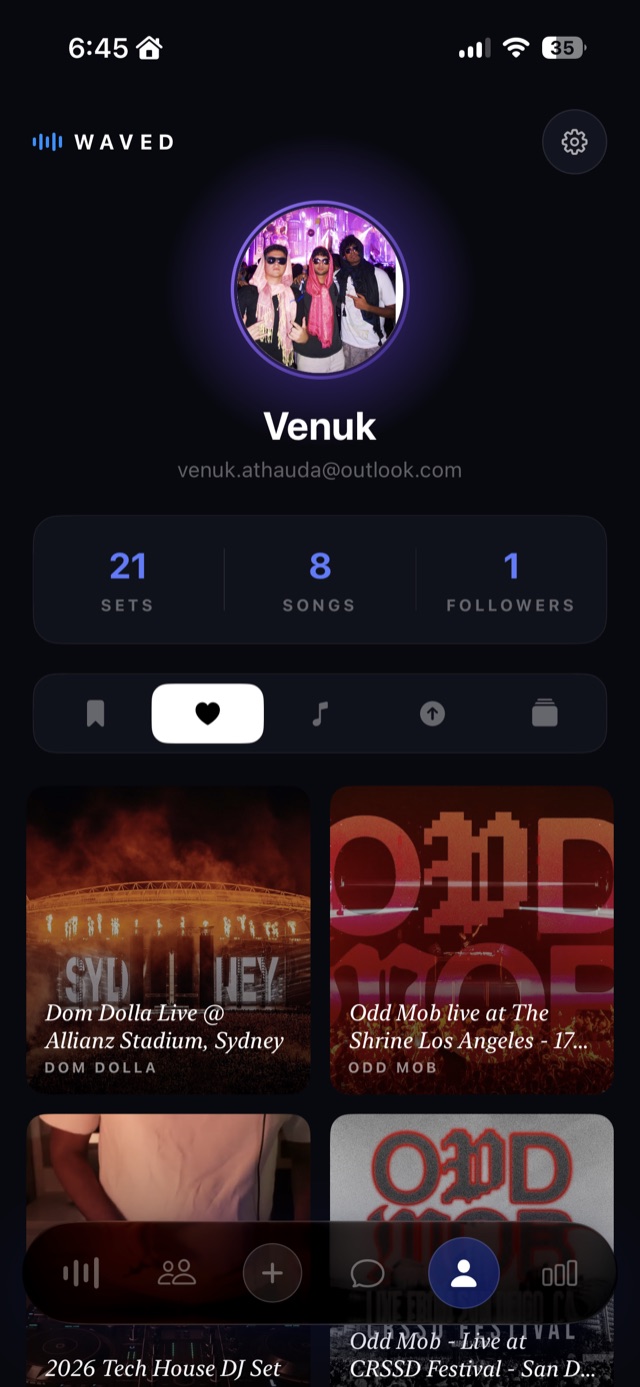 Profile with liked sets
